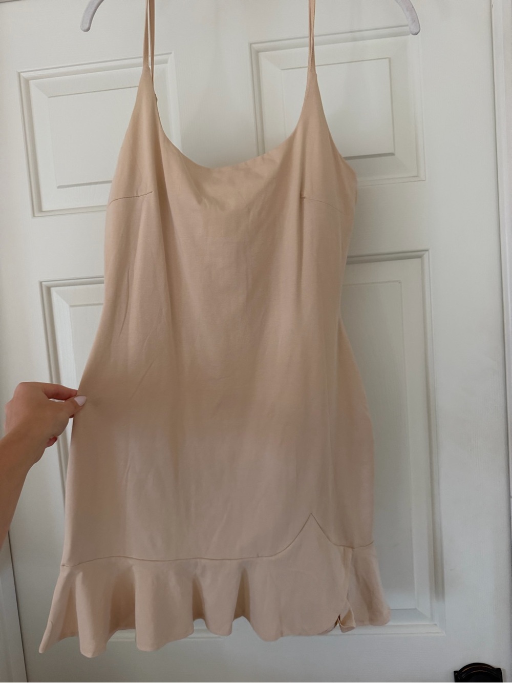 Women's Nude Slip Dress with Ruffle Hem